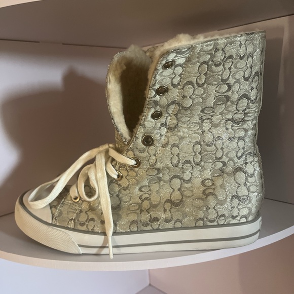 Coach Gold Athletic High-Top Sneakers - Picture 1 of 8